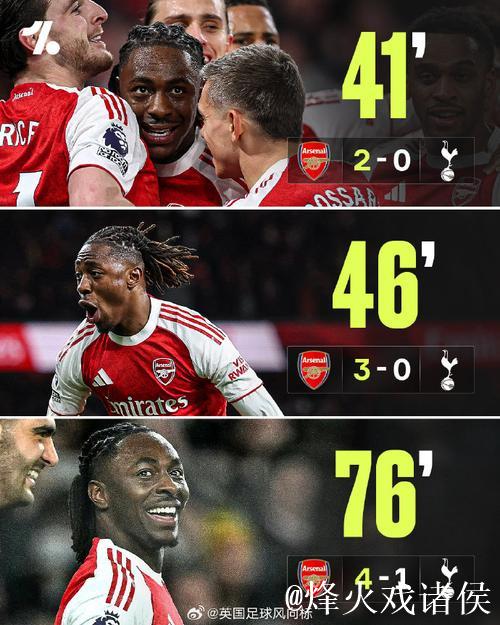 英超-埃泽上演帽子戏法，特罗萨德助攻建功，阿森纳4-1完胜热刺